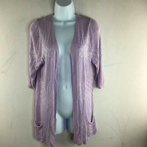 Lavena Womens Purple Open Front Cardigan Draped Sweater 3/4 Sleeve Size M/L